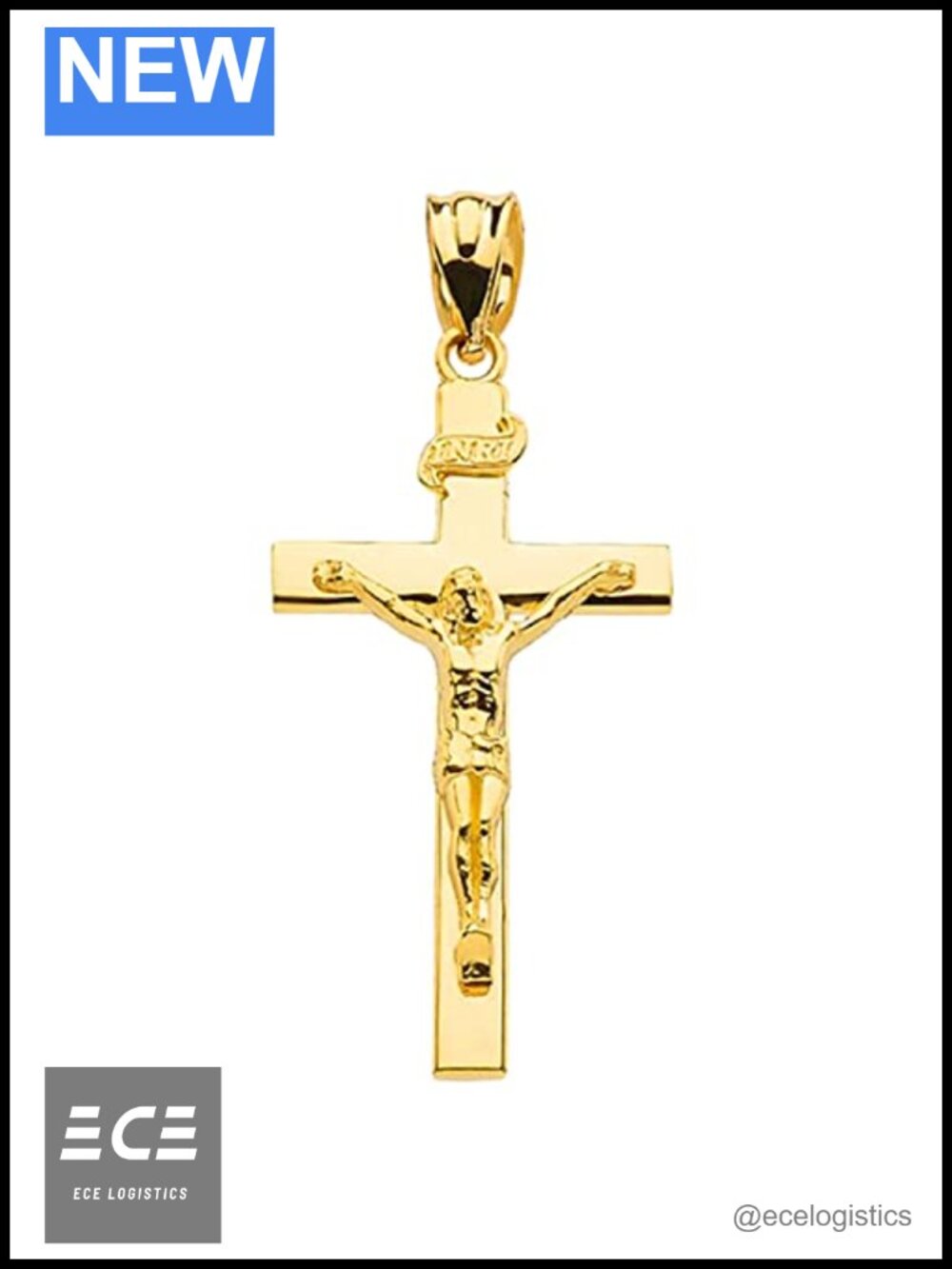 10K Yellow Gold INRI Crucifix Cross Pendant Charm Solid Gold Religious